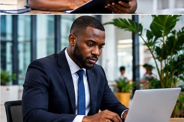 Black professional working in a modern corporate environment